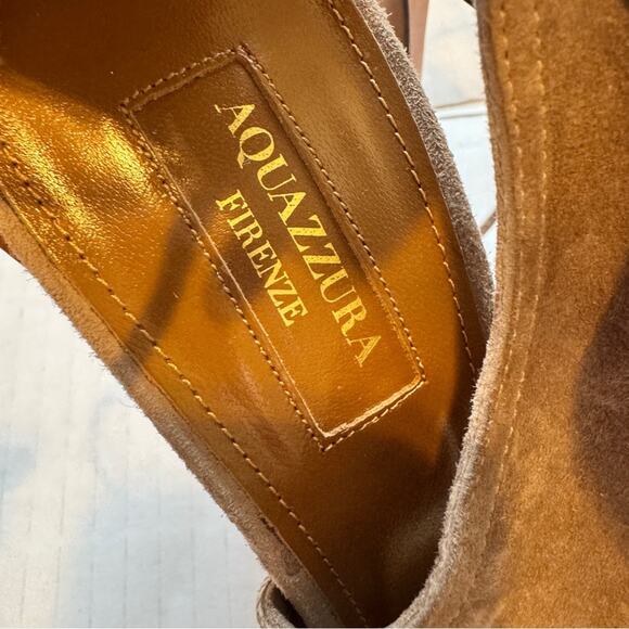 Aquazurra Sexy Thing Tan Leather Stiletto Heels Womens 8.5 Lace Up Luxury Shoes - Picture 9 of 10